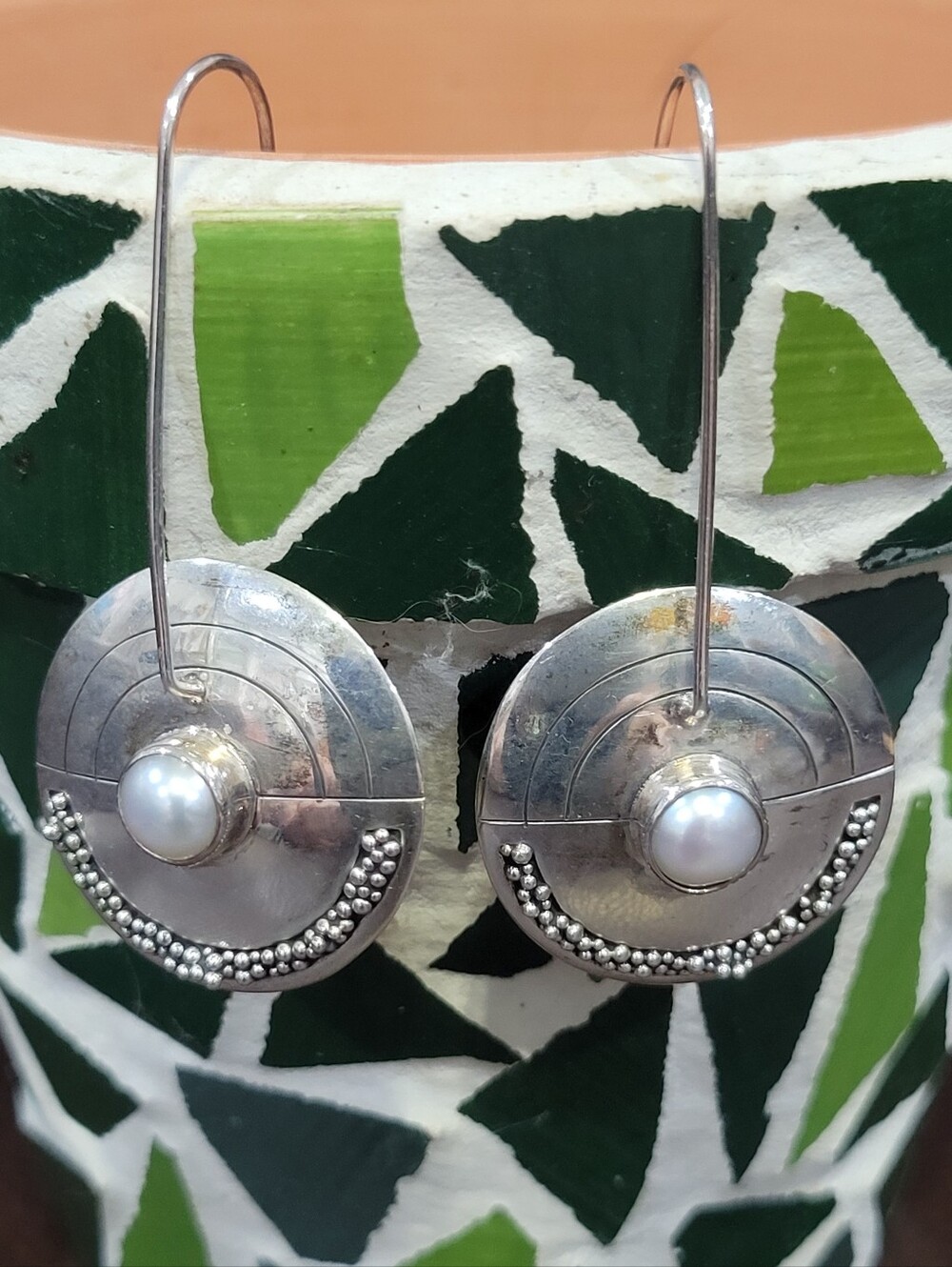 Sterling Silver Drop Earrings Moonlight Sand Modern Pearl By Novica